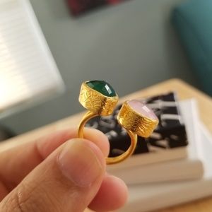 Moroccan DOUBLE STONE RING..24K PLATED